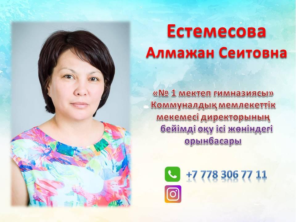Естемесова Алмажан Сеитовна Директорының бейімді оқу ісі жөніндегі орынбасары.